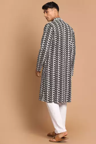 Black And White Pure Cotton Kurta Pyjama Set