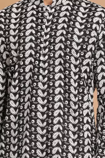 Black And White Pure Cotton Kurta Pyjama Set
