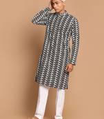 Black And White Pure Cotton Kurta Pyjama Set