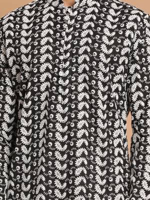 Black And White Pure Cotton Kurta Pyjama Set 4