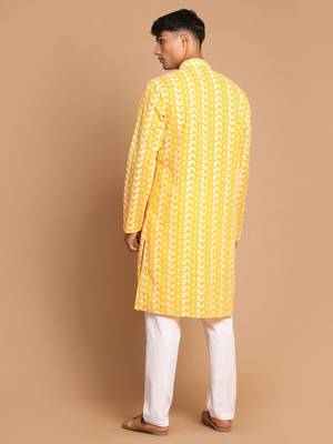 Orange And White Pure Cotton Kurta Pyjama Set 3