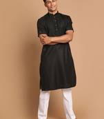 Men'S Black And White Cotton Blend Kurta Pyjama Set