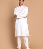 White Cotton Blend Kurta Pyjama Set