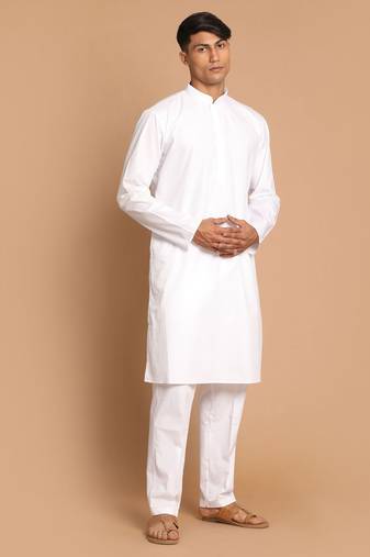 Men'S White Pure Cotton Kurta Pyjama Set
