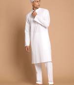 White Cotton Blend Kurta Pyjama Set