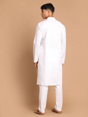 White Cotton Blend Kurta Pyjama Set 3