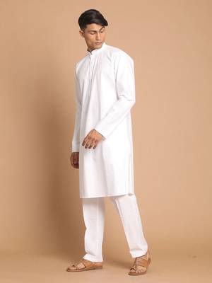 White Pure Cotton Kurta Pyjama Set 2