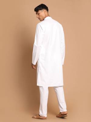White Pure Cotton Kurta Pyjama Set 3