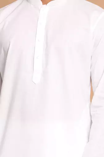 White Cotton Blend Kurta Pyjama Set