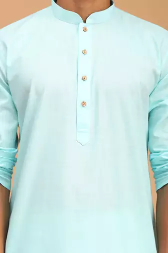 Aqua Blue And White Cotton Linen Kurta Pyjama Set