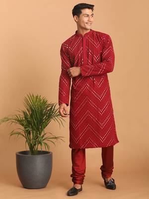 Maroon Georgette Kurta Pyjama Set 1