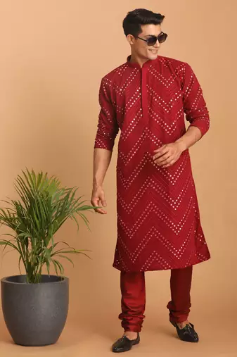 Maroon Georgette Kurta Pyjama Set