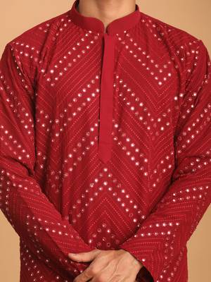 Maroon Georgette Kurta Pyjama Set 4