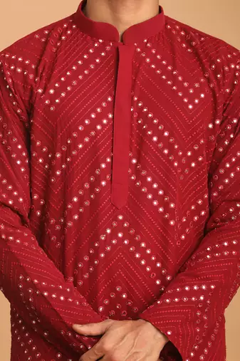 Maroon Georgette Kurta Pyjama Set