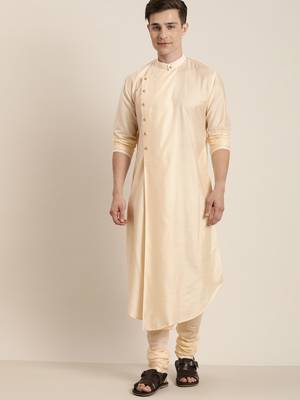 Cream Viscose Blend Kurta Pyjama Set 1