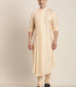Cream Viscose Blend Kurta Pyjama Set
