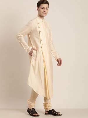 Cream Viscose Blend Kurta Pyjama Set 2