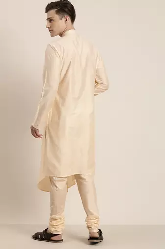 Cream Viscose Blend Kurta Pyjama Set