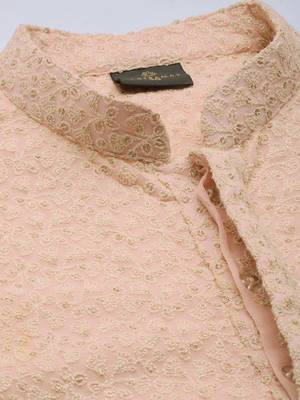 Pink And Cream Georgette Kurta Pyjama Set 4