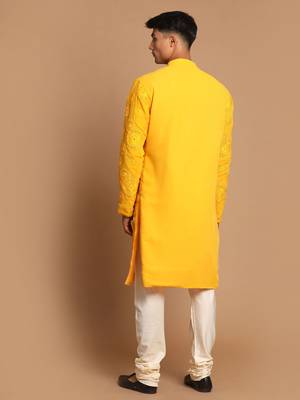Yellow And Cream Georgette Kurta Pyjama Set 3