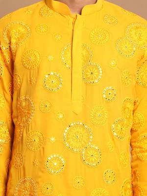 Yellow And Cream Georgette Kurta Pyjama Set 4