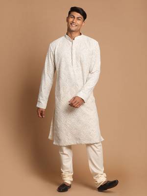 Grey And Cream Georgette Kurta Pyjama Set 1