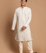 Grey And Cream Georgette Kurta Pyjama Set
