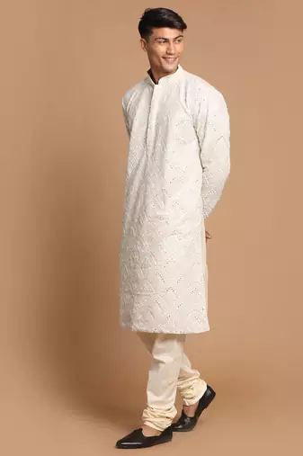 Grey And Cream Georgette Kurta Pyjama Set