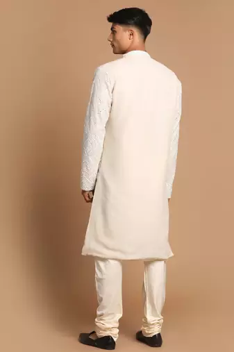 Grey And Cream Georgette Kurta Pyjama Set