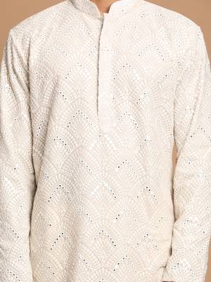 Grey And Cream Georgette Kurta Pyjama Set 4