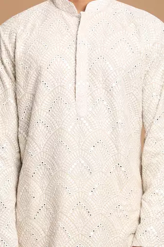 Grey And Cream Georgette Kurta Pyjama Set