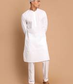 White Cotton Blend Kurta Pyjama Set