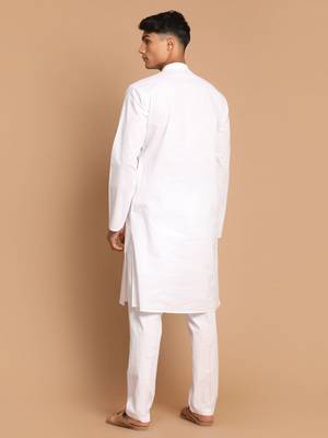 White Cotton Blend Kurta Pyjama Set 3