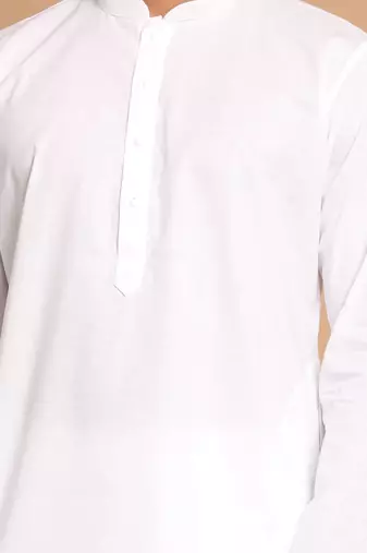 White Cotton Blend Kurta Pyjama Set