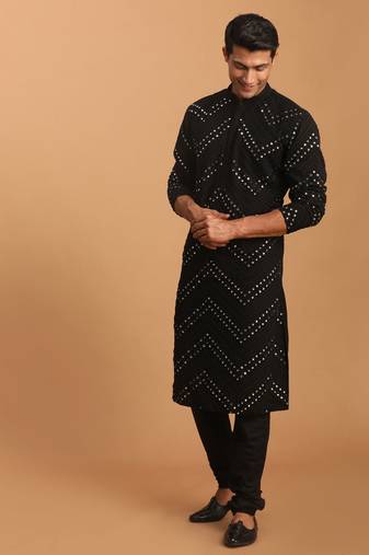 Men'S Black Georgette Kurta Pyjama Set