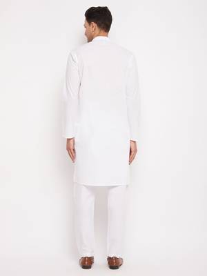 White Cotton Blend Kurta Pyjama Set 3