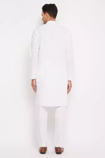 White Cotton Blend Kurta Pyjama Set
