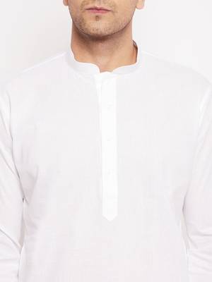 White Cotton Blend Kurta Pyjama Set 4