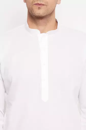 White Cotton Blend Kurta Pyjama Set