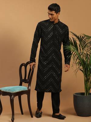 Black Georgette Kurta Pyjama Set 1