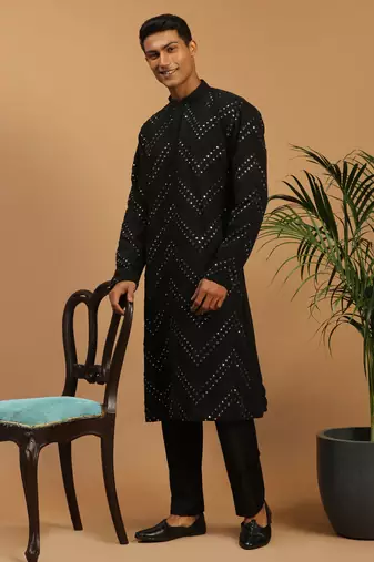 Black Georgette Kurta Pyjama Set