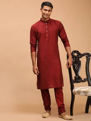 Maroon Viscose Kurta Pyjama Set 1
