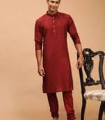 Maroon Viscose Kurta Pyjama Set