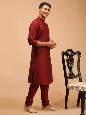 Maroon Viscose Kurta Pyjama Set 2