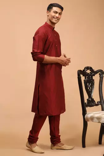 Maroon Viscose Kurta Pyjama Set