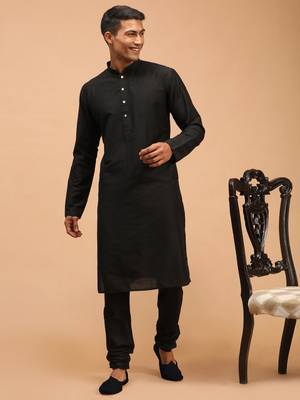 Black Viscose Kurta Pyjama Set 1