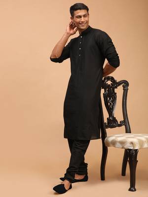 Black Viscose Kurta Pyjama Set 2