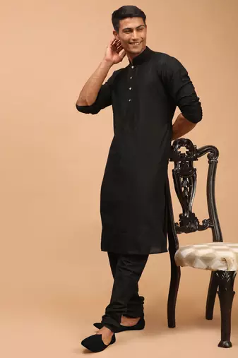 Black Viscose Kurta Pyjama Set