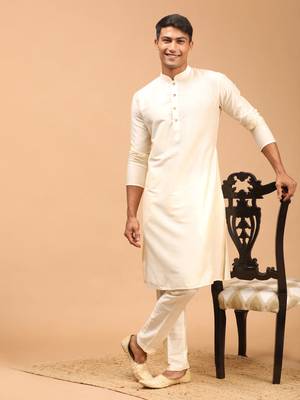 Cream Viscose Kurta Pyjama Set 1