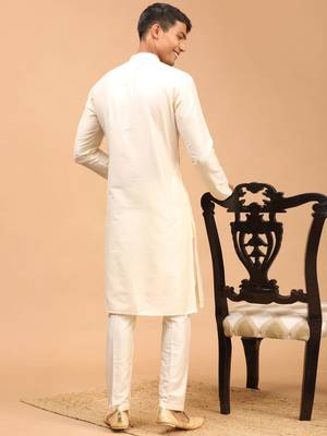 Cream Viscose Kurta Pyjama Set 3
